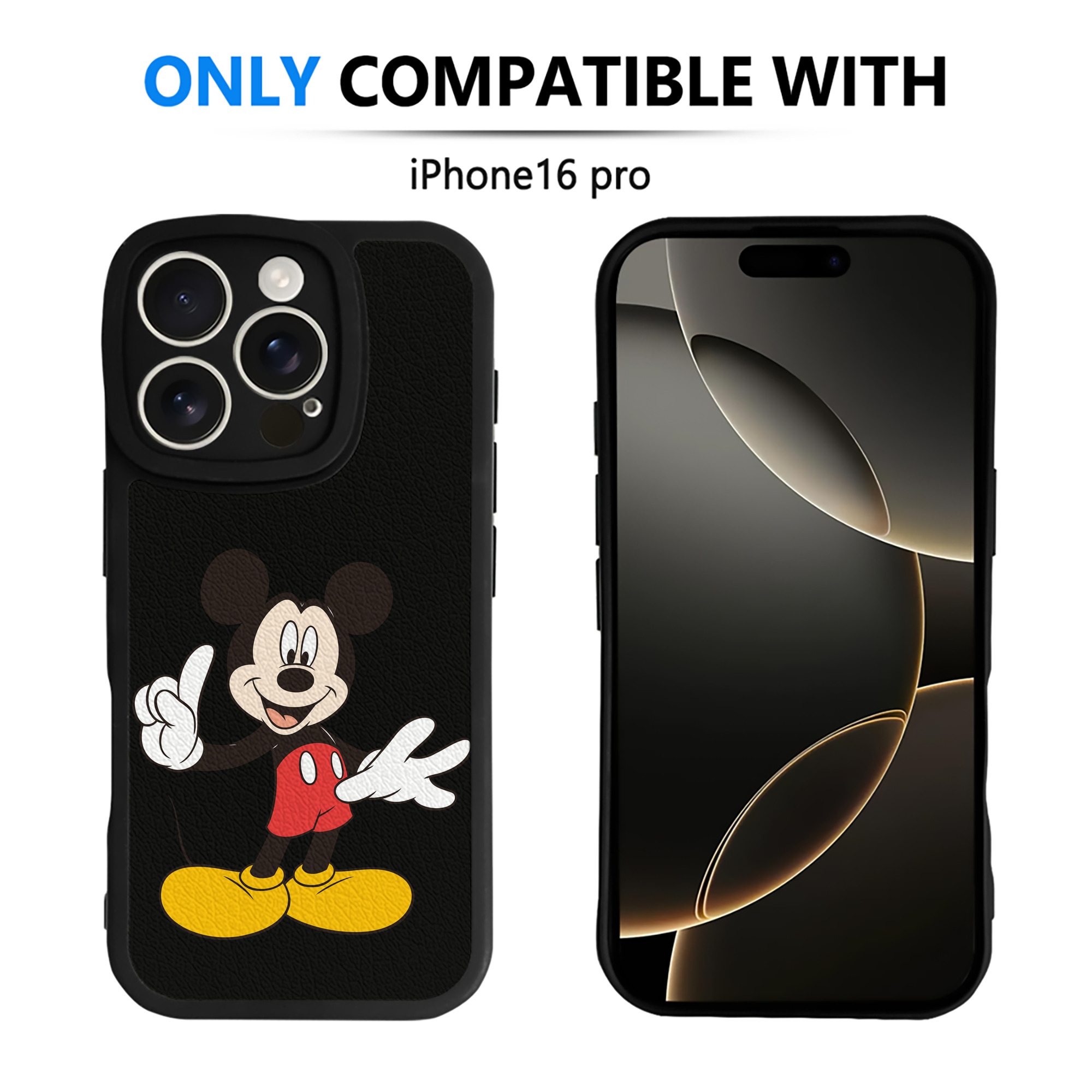 （画像用） ミッキーマウス Mickey Mouse 【iPhone 16シリーズ対応】シリコンスマホケース（レザー調） 材質：シリコン